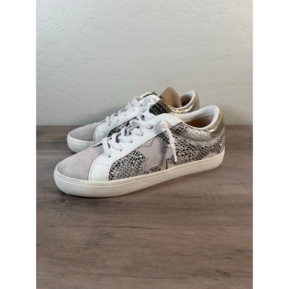 New Vintage Havana Kate Snake Lace Up Womens 8 Shoes Gold Grey White Sneaker